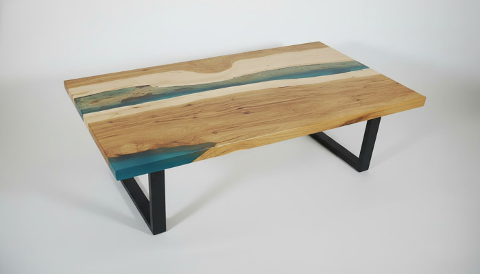 Mesa de centro River Table Resina epoxi Madera maciza Mesas 120x70 Mesa de río Madera real.