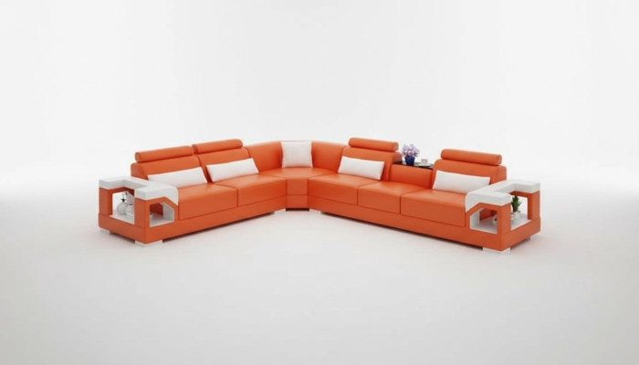 Sofá de esquina tapizado de cuero moderno con cojines, conector de esquina, sofás, sofá, esquinero + USB.