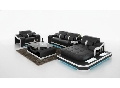Conjunto completo de mobiliario: Sofá esquinero + mesa + sofá esquinero USB.