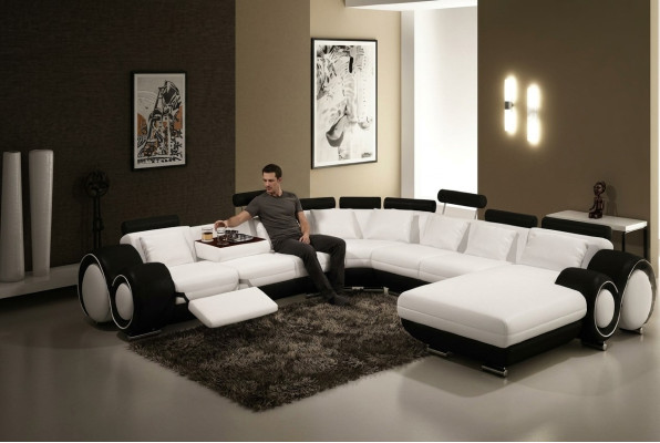 Sofá de cuero con USB Sofá XXL Conjunto de sofá de cuero Sofá grande Chaise Longue de cuero