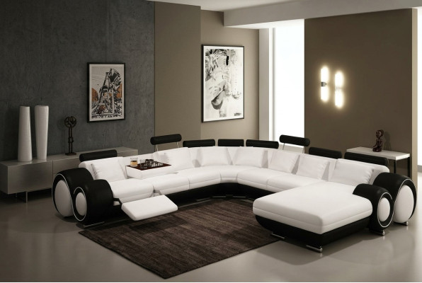 Sofá de cuero con USB Sofá XXL Conjunto de sofá de cuero Sofá grande Chaise Longue de cuero