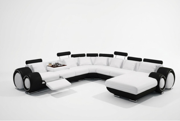 Sofá de cuero con USB Sofá XXL Conjunto de sofá de cuero Sofá grande Chaise Longue de cuero