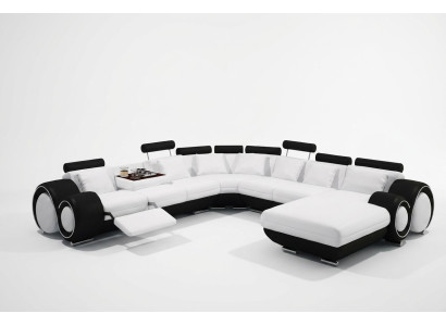 Sofá de cuero con USB Sofá XXL Conjunto de sofá de cuero Sofá grande Chaise Longue de cuero
