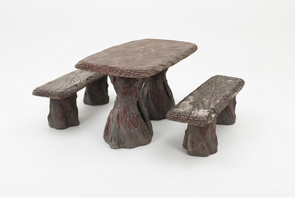 Muebles de jardín mesa con 2 bancos set de jardín en piedra madera