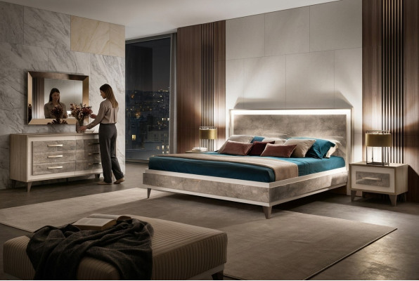 Conjunto de dormitorio cama 2x mesita de noche cómoda espejo arredoclassic set de 5 piezas.