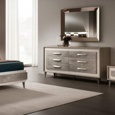 Cómoda Armario Espejo Diseño Muebles Muebles Guardarropa 2 piezas Set arredoclassic