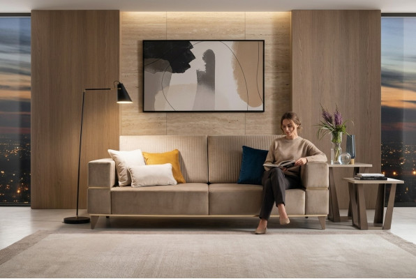 Sofá 3 plazas Sofá de lujo moderno tapizado en tela beige arredoclassic.