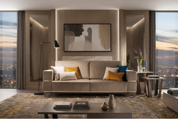 Sofá 3 plazas Sofá de lujo moderno tapizado en tela beige arredoclassic.