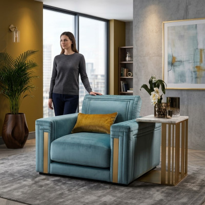Sillón Club Lounge Diseño Silla tapizada Sofá TV Azul arredoclassic