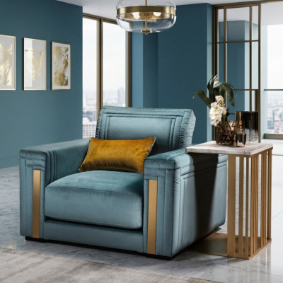 Sillón Club Lounge Diseño Silla tapizada Sofá TV Azul arredoclassic