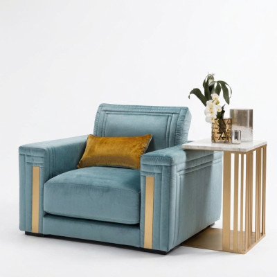 Sillón Club Lounge Diseño Silla tapizada Sofá TV Azul arredoclassic