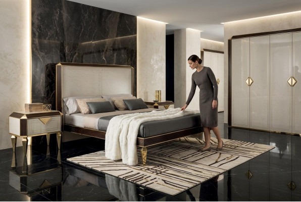 Cama Camas Hotel Lujo Diseñador Dobles Matrimonio Dormitorio Beige arredoclassic