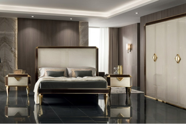 Cama Camas Hotel Lujo Diseñador Dobles Matrimonio Dormitorio Beige arredoclassic