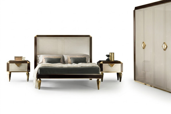 Cama Camas Hotel Lujo Diseñador Dobles Matrimonio Dormitorio Beige arredoclassic