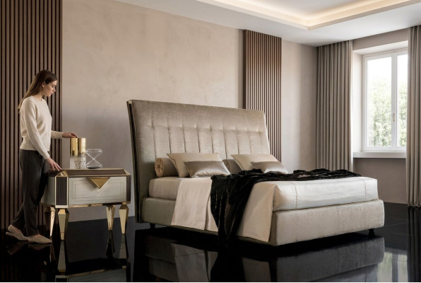 Cama 2x mesita de noche 3 piezas. Conjunto de dormitorio de diseñador Camas de lujo completas de hotel