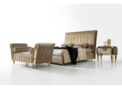 Cama 2x Mesita de noche Chaiselounge Juego de dormitorio de 4 piezas Muebles Moderno Lujo Camas