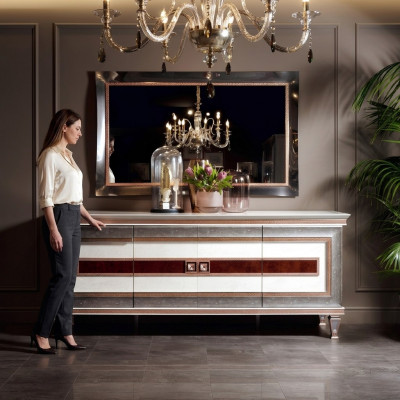 Cómoda con espejo Muebles de madera Aparador Muebles de lujo Conjunto de 2 piezas arredoclassic