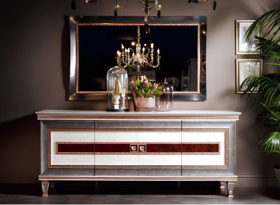 Cómoda con espejo Muebles de madera Aparador Muebles de lujo Conjunto de 2 piezas arredoclassic