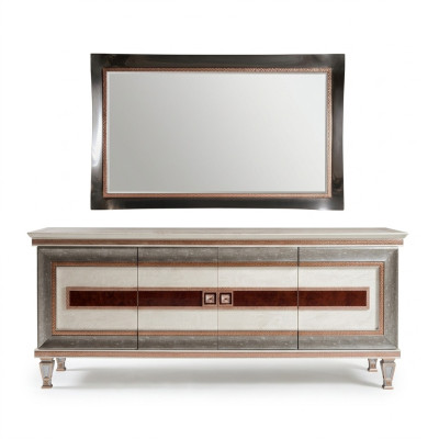 Cómoda con espejo Muebles de madera Aparador Muebles de lujo Conjunto de 2 piezas arredoclassic