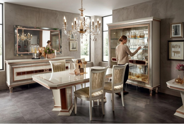 Mesa de comedor 4 sillas Vitrina Cómoda Set de comedor de 8 piezas Grupo Muebles de mesa Nuevos