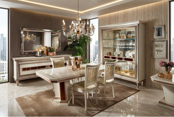 Mesa de comedor 4 sillas Vitrina Cómoda Set de comedor de 8 piezas Grupo Muebles de mesa Nuevos