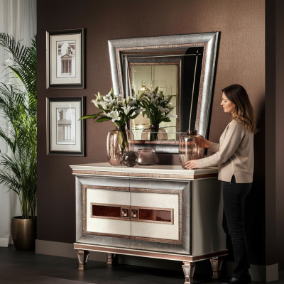 Mesa consola con espejo conjunto de muebles de lujo 2 piezas elaborado en Italia.