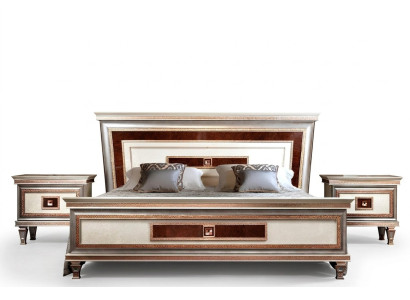 Cama 2x mesitas de noche 3 piezas. Muebles italianos Dormitorio Camas Madera Nuevo Set
