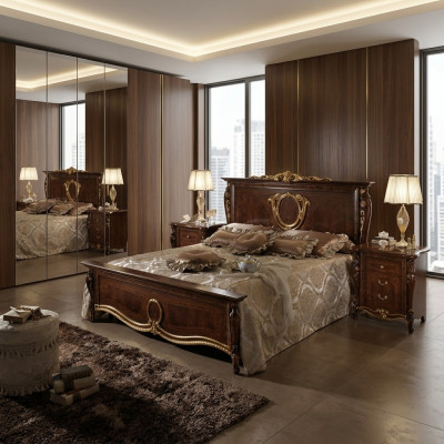 Cama 2x Mesita de noche 3 piezas Conjunto de dormitorio Diseño Moderno Lujo Muebles clásicos