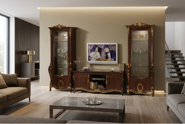 Mueble de pared estilo barroco Vitrina de la sala de estar Aparador Estantería para rtv Muebles de pared Armario