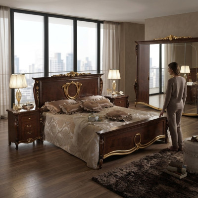 Conjunto de dormitorio clásico cama 2x mesita de noche camas de lujo muebles de madera 3 piezas nuevo.