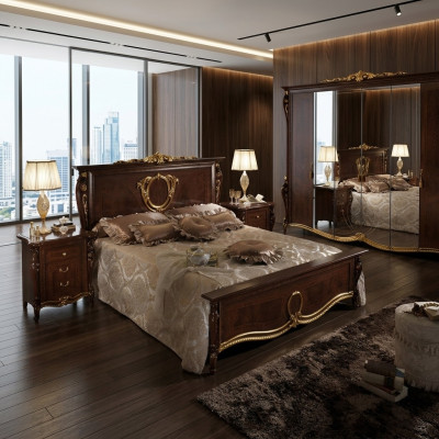 Conjunto de dormitorio clásico cama 2x mesita de noche camas de lujo muebles de madera 3 piezas nuevo.