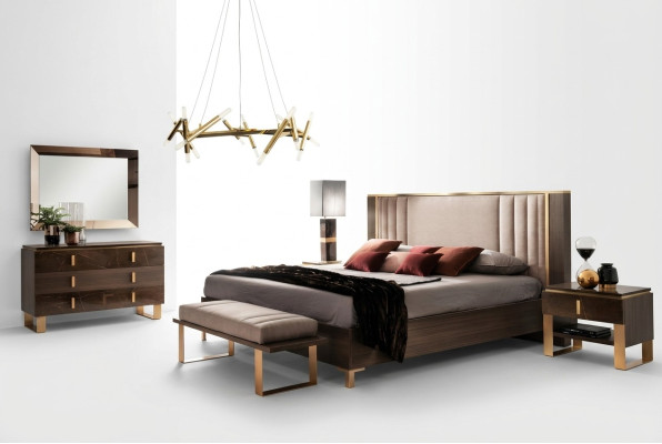 Juego de dormitorio de lujo Cama 2x Mesita de noche Diseño clásico Muebles de cama de 3 piezas