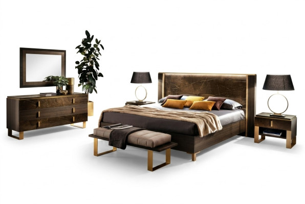 Dormitorio Conjunto Cama 2x Mesita de Noche Cómoda Camas Dobles Hotel Tapizado 6 piezas.
