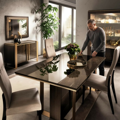 Mesa de comedor de diseño de madera clásico de 160x90 cm para comedor y sala de estar, nuevo.