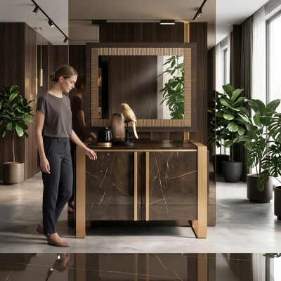Muebles estilo clásico, conjunto de 2 piezas: cómoda con espejo. Muebles italianos de lujo.