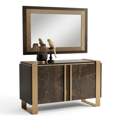 Muebles estilo clásico, conjunto de 2 piezas: cómoda con espejo. Muebles italianos de lujo.