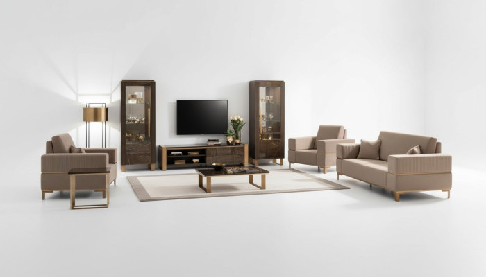 Mueble de TV Elegante con vitrina clásica de diseño de salón, 3 piezas.