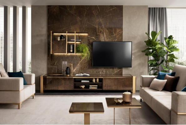 Mueble de pared de salón, mesa de televisión, aparador, vitrina, estantería de salón, arredoclassic