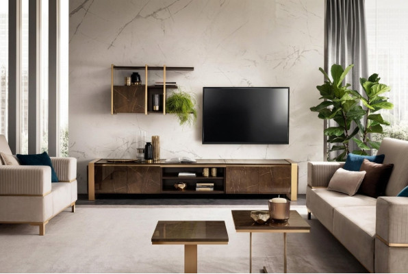 Mueble de pared de salón, mesa de televisión, aparador, vitrina, estantería de salón, arredoclassic