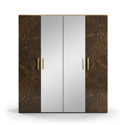Armario de lujo diseñado para guardar ropa. Muebles brillantes de madera para el hogar, nuevos.