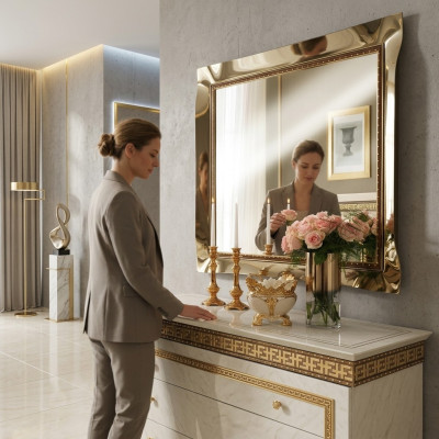 Espejo Espejo de pared Barroco Rococó Pasillo Sala de estar Baño Madera Vidrio Diseño