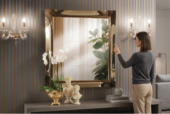 Espejo de pared clásico con marco de madera, mueble de espejo, espejo colgante con marco de vidrio pared.