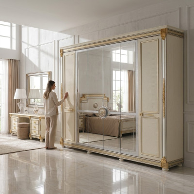 Armario de dormitorio de madera de estilo moderno con armarios de lujo clásicos.