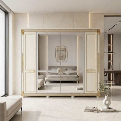 Armario de dormitorio de madera de estilo moderno con armarios de lujo clásicos.