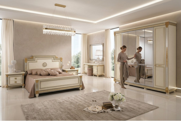 Dormitorio Set Diseño Moderno Lujo Muebles Cama 2x Mesita de Noche 7 pzas. Italia Nuevo