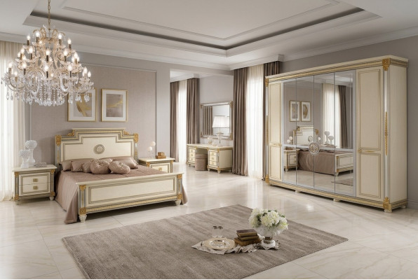 Dormitorio Set Diseño Moderno Lujo Muebles Cama 2x Mesita de Noche 7 pzas. Italia Nuevo