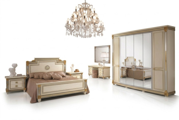 Dormitorio Set Diseño Moderno Lujo Muebles Cama 2x Mesita de Noche 7 pzas. Italia Nuevo