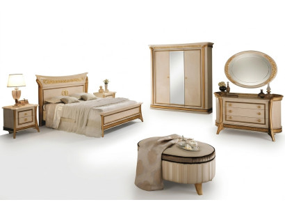 Diseño de conjunto de dormitorio cama 2x mesita de noche cómoda taburete arredoclassic de 7 piezas.