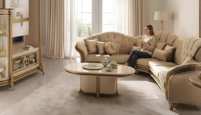 Madera Muebles italianos Estilo barroco Lujo Marrón Mesa de centro Mesa de sala de estar Nueva