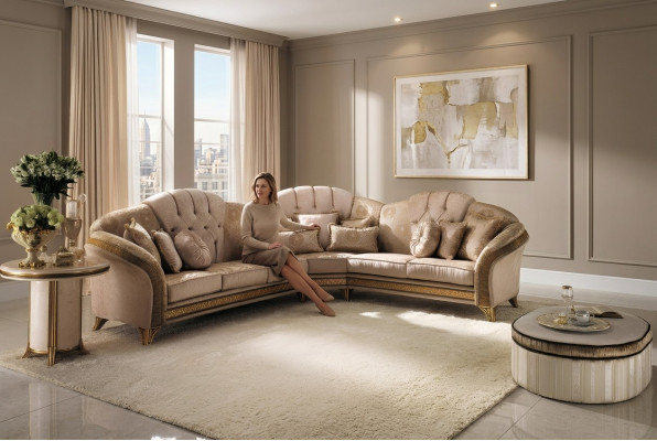 Sofá esquinero en forma de L Sofá conjunto de sala de estar Tapizado de tela Diseño de muebles de sofá